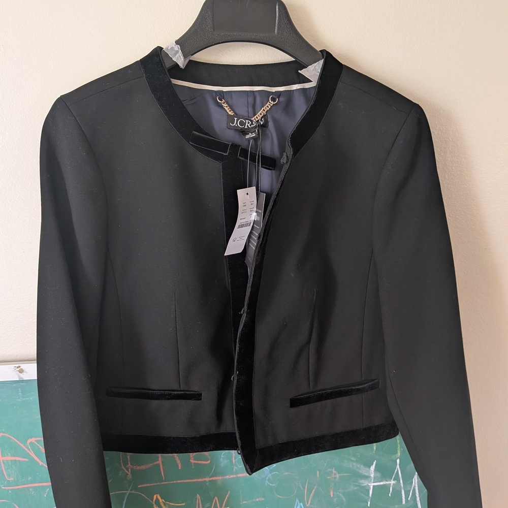 J. Crew Black Collarless Velvet-Trim Blazer